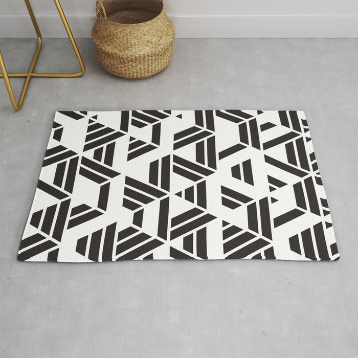 Black And White Hexagon Geometric Pattern Rug By Missanniekay