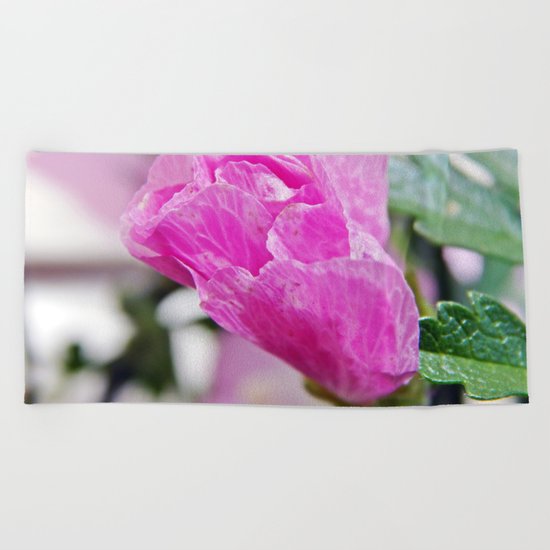 Pink Musk Mallow Rolled-up Beach Towel