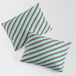 [ Thumbnail: Dark Red, Sea Green, and Light Blue Colored Lines/Stripes Pattern Pillow Sham ]