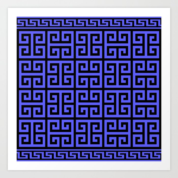 Greek Key (Black & Azure Pattern) Art Print