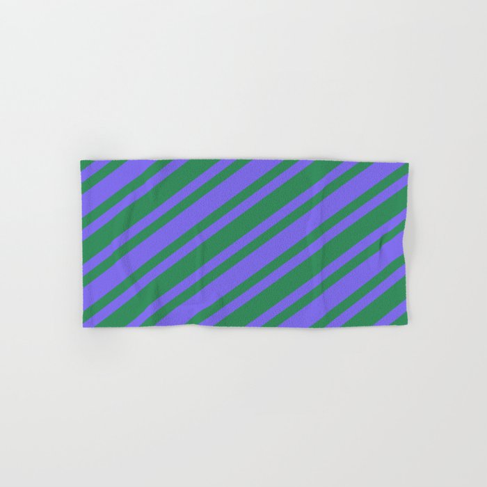Sea Green & Medium Slate Blue Colored Pattern of Stripes Hand & Bath Towel