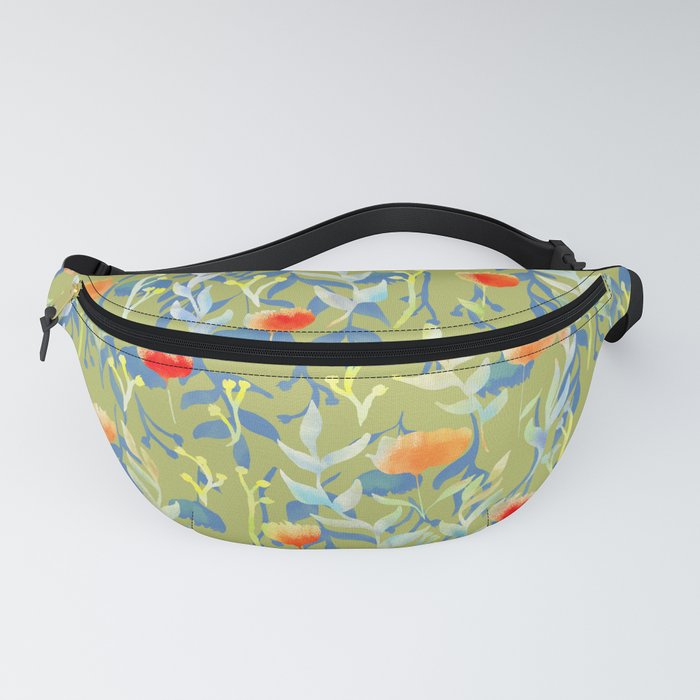 Peony Daydream Print in Green and Red Fanny Pack