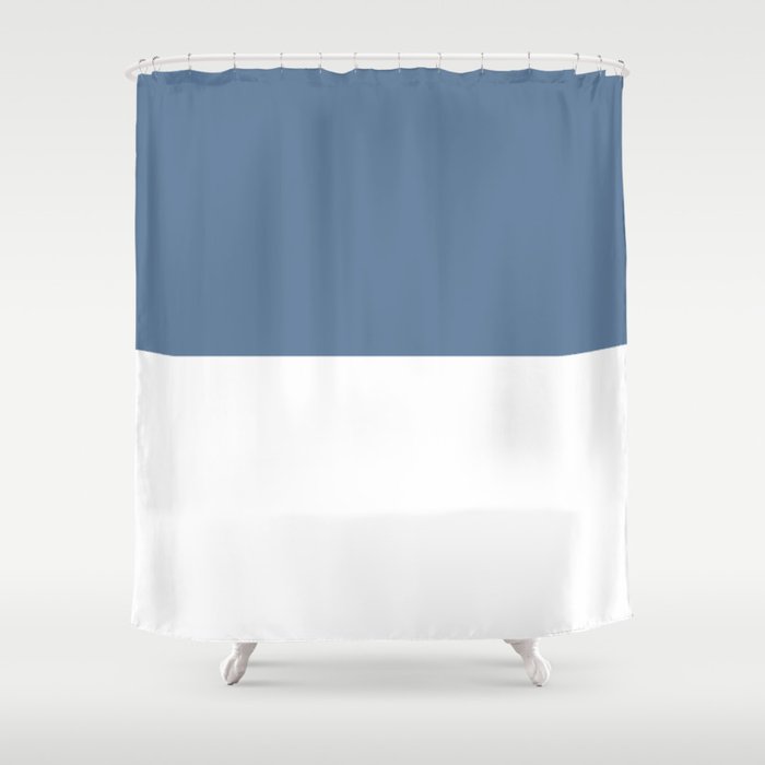 Slate Blue And White Split in Horizontal Halves Shower Curtain