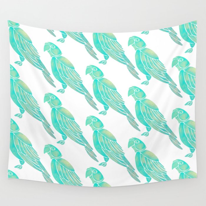 Perched Parrot – Mint Palette Wall Tapestry