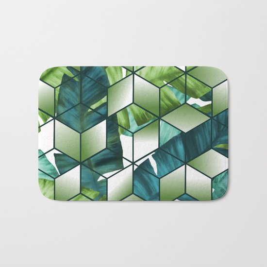 Tropical Cubic Effect Banana Leaves Design Bath Mat