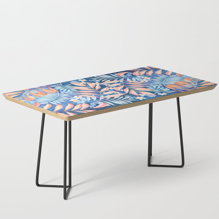 Watercolor Leaves and Flowers - Orange and Indigo Coffee Table