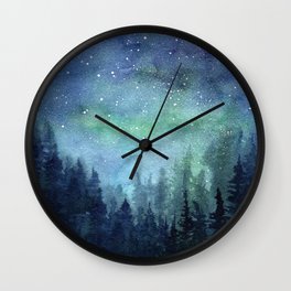 Watercolor Galaxy Nebula Northern Lights Painting Wall Clock