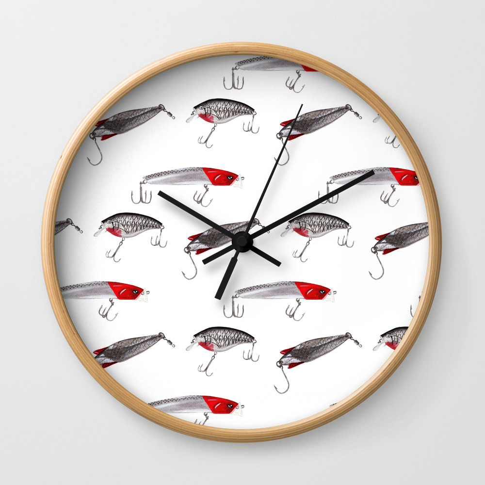 Red And Silver Fishing Lures Wall Clock By Trinitymitchell Society6