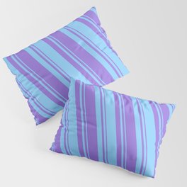 [ Thumbnail: Light Sky Blue & Purple Colored Striped/Lined Pattern Pillow Sham ]