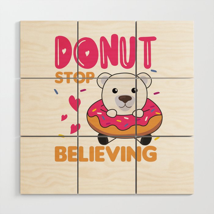 Cute Polar Bear Funny Animals In Donut Pink Wood Wall Art