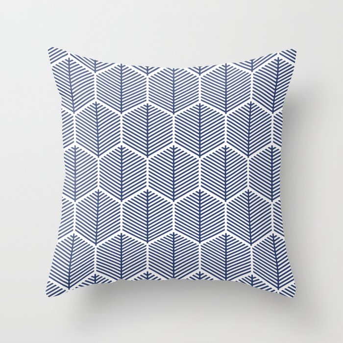 Blue Hexagonal Leaf Pattern Throw Pillow