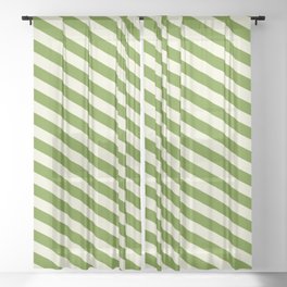 [ Thumbnail: Green and Beige Colored Stripes/Lines Pattern Sheer Curtain ]