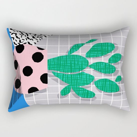 Iffy - cactus desert palm springs socal memphis hipster neon art print abstract grid pattern plant Rectangular Pillow