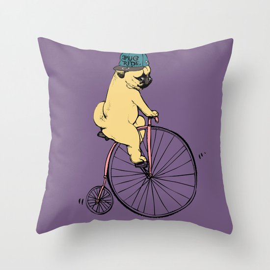 Pug Ride Throw Pillow