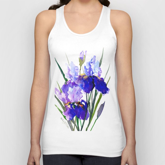 Garden Irises, Blue Purple Floral Design Tank Top