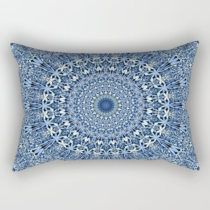 Light Blue Floral Mandala Rectangular Pillow