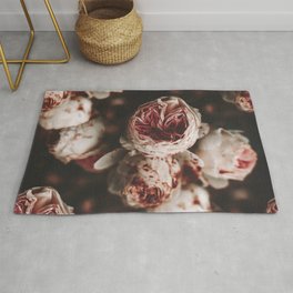 Flower Photography - Rose Print - Wild Roses - White Pink Flowers - Dramatic Floral  Area & Throw Rug