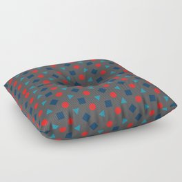 Rotating squares and triangle with circles pattern on a grey background Floor Pillow