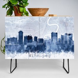 Winnipeg Skyline & Map Watercolor Navy Blue, Print by Zouzounio Art Credenza