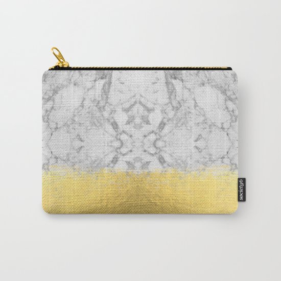 Marble with Brushed Gold - Gold foil, gold, marble, black and white, trendy, luxe, gold phone Carry-All Pouch