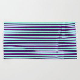 [ Thumbnail: Purple & Aquamarine Colored Pattern of Stripes Beach Towel ]
