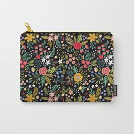Amazing floral pattern with bright colorful flowers, plants, branches and berries on a black backgro Carry-All Pouch | Nature, Graphic Design, Pattern, Vector 