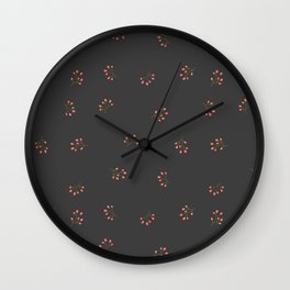 Branches With Red Berries Seamless Pattern on Dark Grey Background Wall Clock