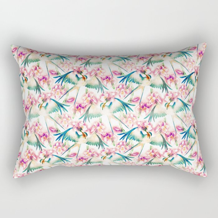 Swallows and Iris Blossoms (Vintage) Rectangular Pillow