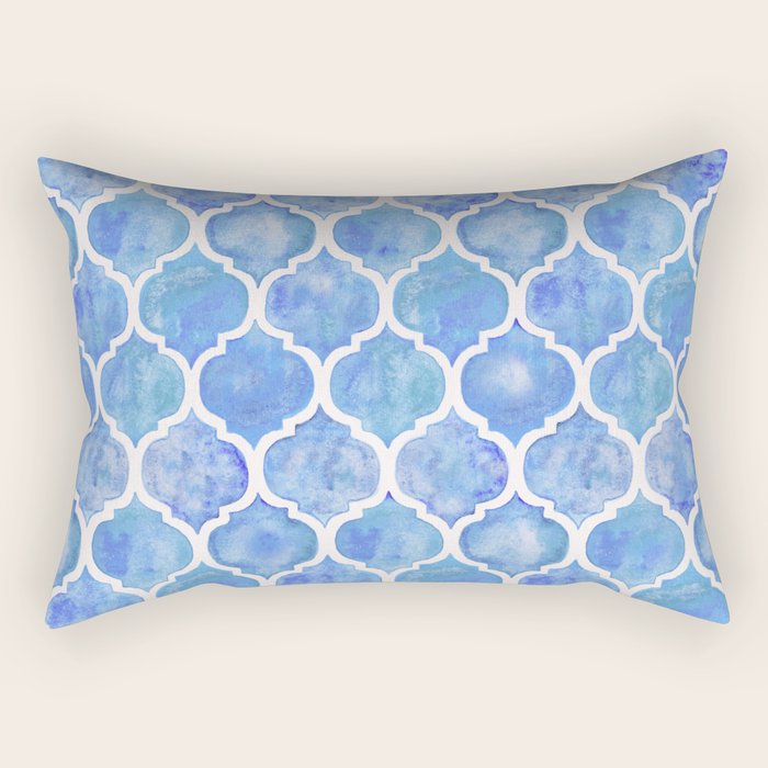 Cornflower Blue Moroccan Hand Painted Watercolor Pattern Rectangular