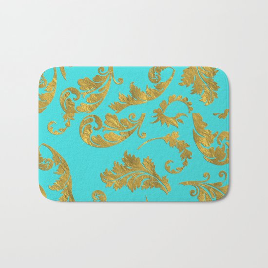 Queenlike on aqua - Gold glitter ornaments on aqua backround- pattern Bath Mat