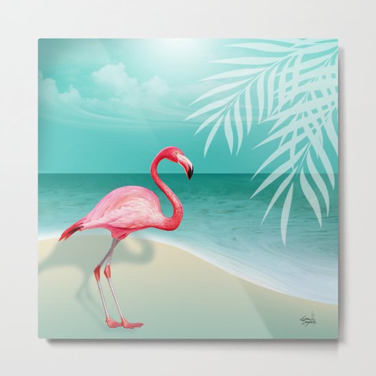 FLAMINGO BEACH | aqua Metal Print