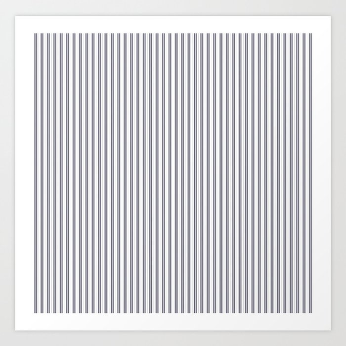 Navy Blue and White Micro Vertical Vintage English Country Cottage Ticking Stripe Art Print