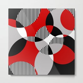 Mid Century Modern Circles and Stripes Red, Gray, Black, White Metal Print | Graphicdesign, Shape Art, Midcenturymodern, Colourful, Geometric, Vintage, Striped, Modernist, Shapes, Retro 