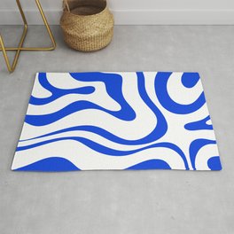 Retro Modern Liquid Swirl Abstract Pattern in Royal Blue and White Rug