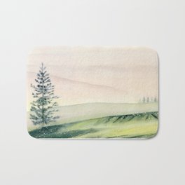 Somewhere Far Away Bath Mat | Serenade, Mountain, Beautiful, Panorama, Fog, Landscape, Tranquil, Nature, Painting, Tree 