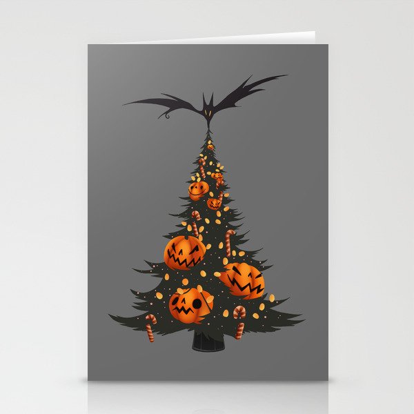 Halloween Christmas Tree - Gray Stationery Cards