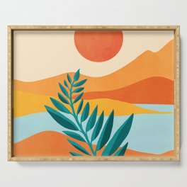 Mountain Sunset Colorful Landscape Illustration Serving Tray