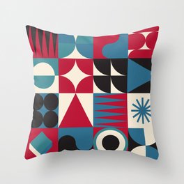 Funky neo geometry pattern vintage design with vibrant colors and simple shapes Throw Pillow