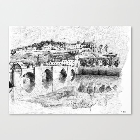 Terrasson village - France drawing Canvas Print