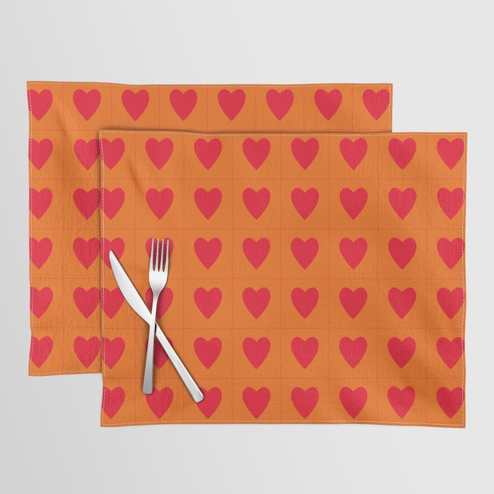 Orange red hearts pattern Placemat