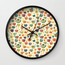 Vintage tea party - tea cups and sweets beige Wall Clock
