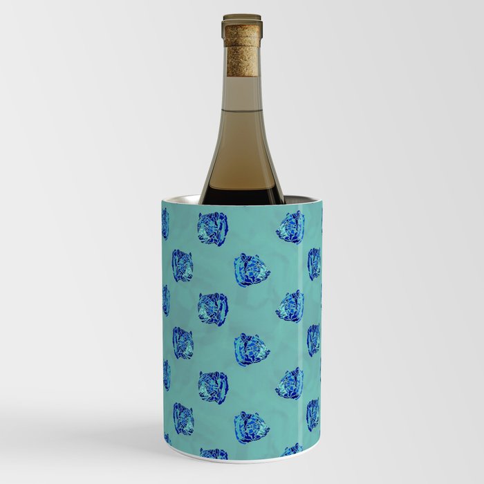 digital seamless pattern of abstract style bear heads with blue colors Wine Chiller