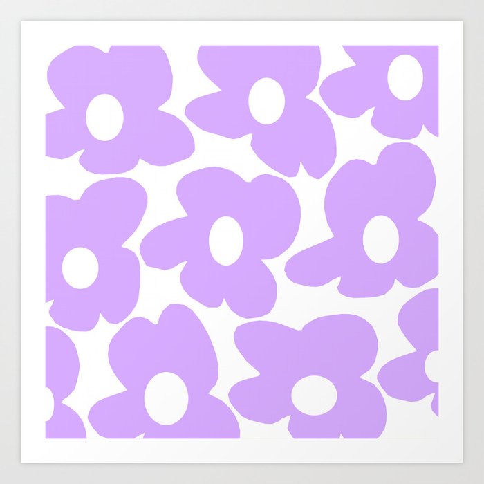 Large Baby Purple Retro Flowers White Background #decor #society6 #buyart Art Print
