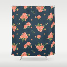 Painted Peonies Print - Coral and Navy Shower Curtain