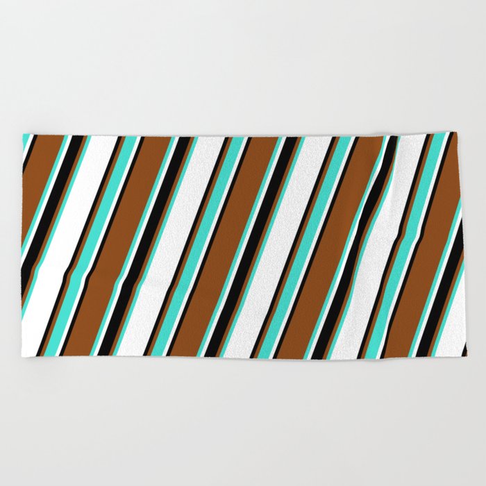 Brown, Turquoise, White, and Black Colored Lines/Stripes Pattern Beach Towel