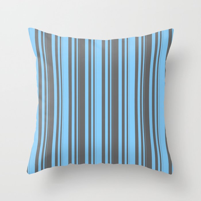 Light Sky Blue and Dim Grey Colored Pattern of Stripes Throw Pillow