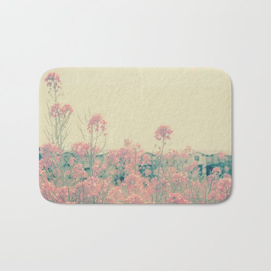 Vintage Spring Soft Pink Wildflowers Bath Mat