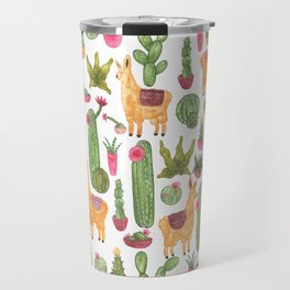 watercolor alpaca clique with cacti and succulents Travel Mug