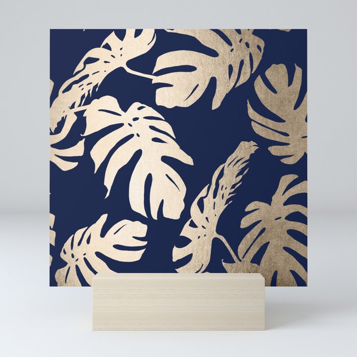 Simply Palm Leaves in White Gold Sands on Nautical Navy Mini Art Print