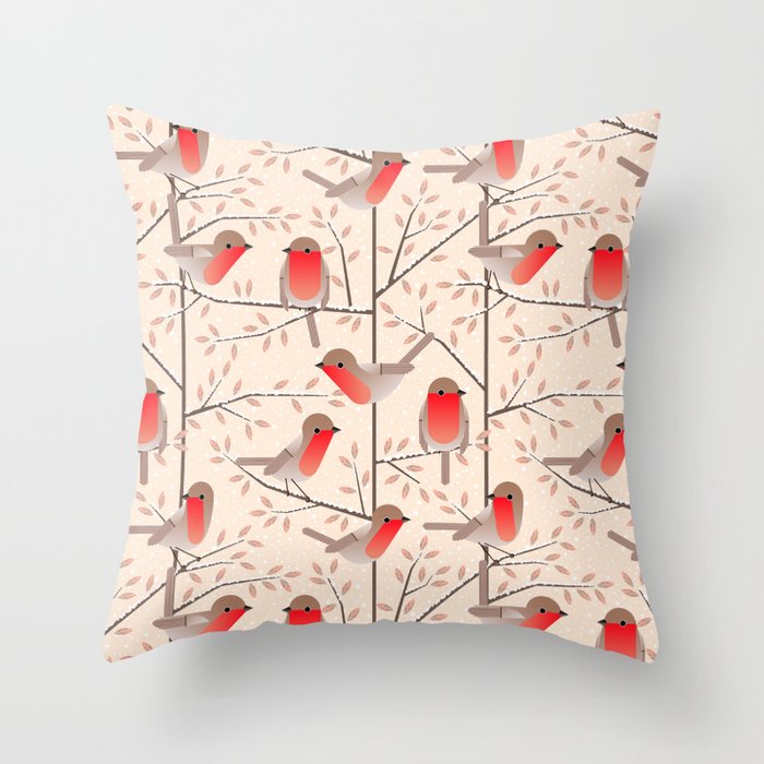 robins in winter Throw Pillow